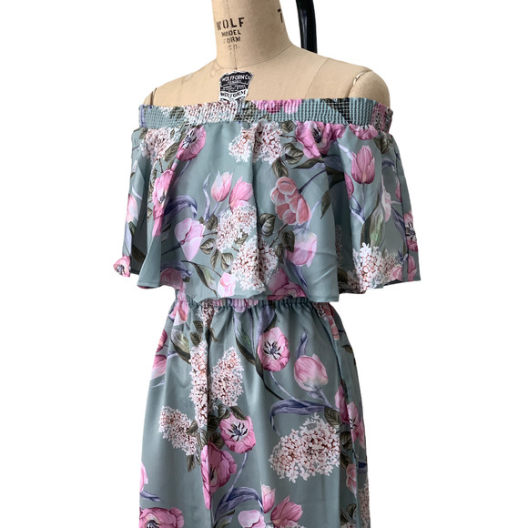 Show me your Mumu Maxi Dress Hawaii Orchid Summer Off Shoulder XS S NWT - Picture 5 of 9